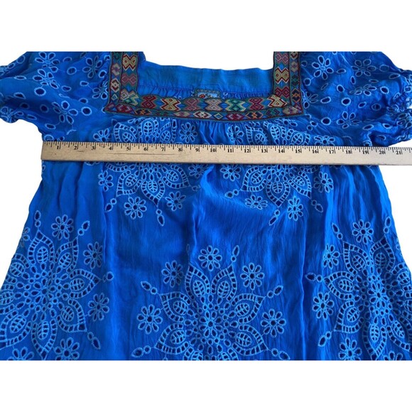 JOHNNY WAS Blue HAPPY SIA Square Neck Eyelet Blouse Eyelet Lace Medium - Picture 8 of 11